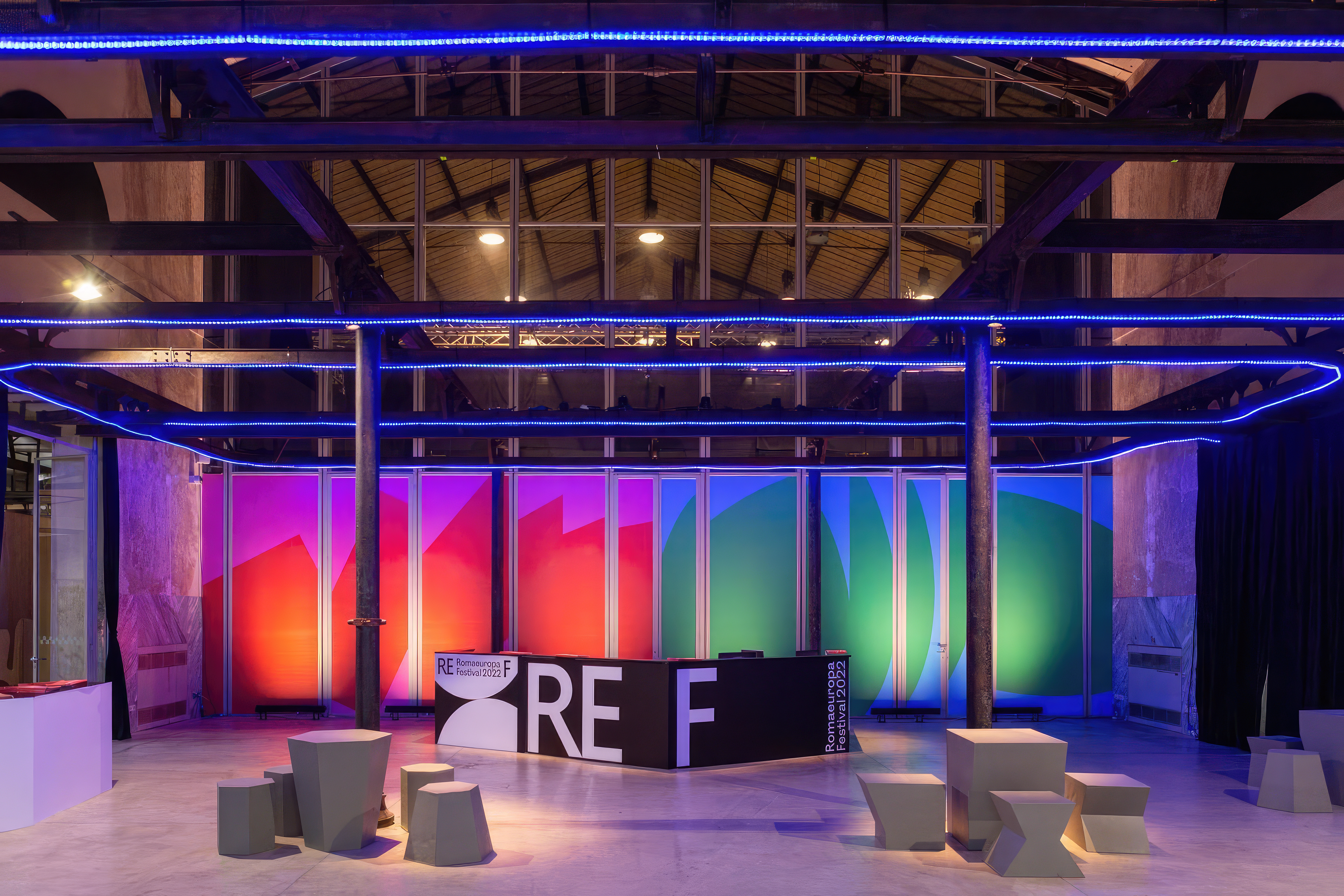 Romaeuropa Festival hall environment with graphics