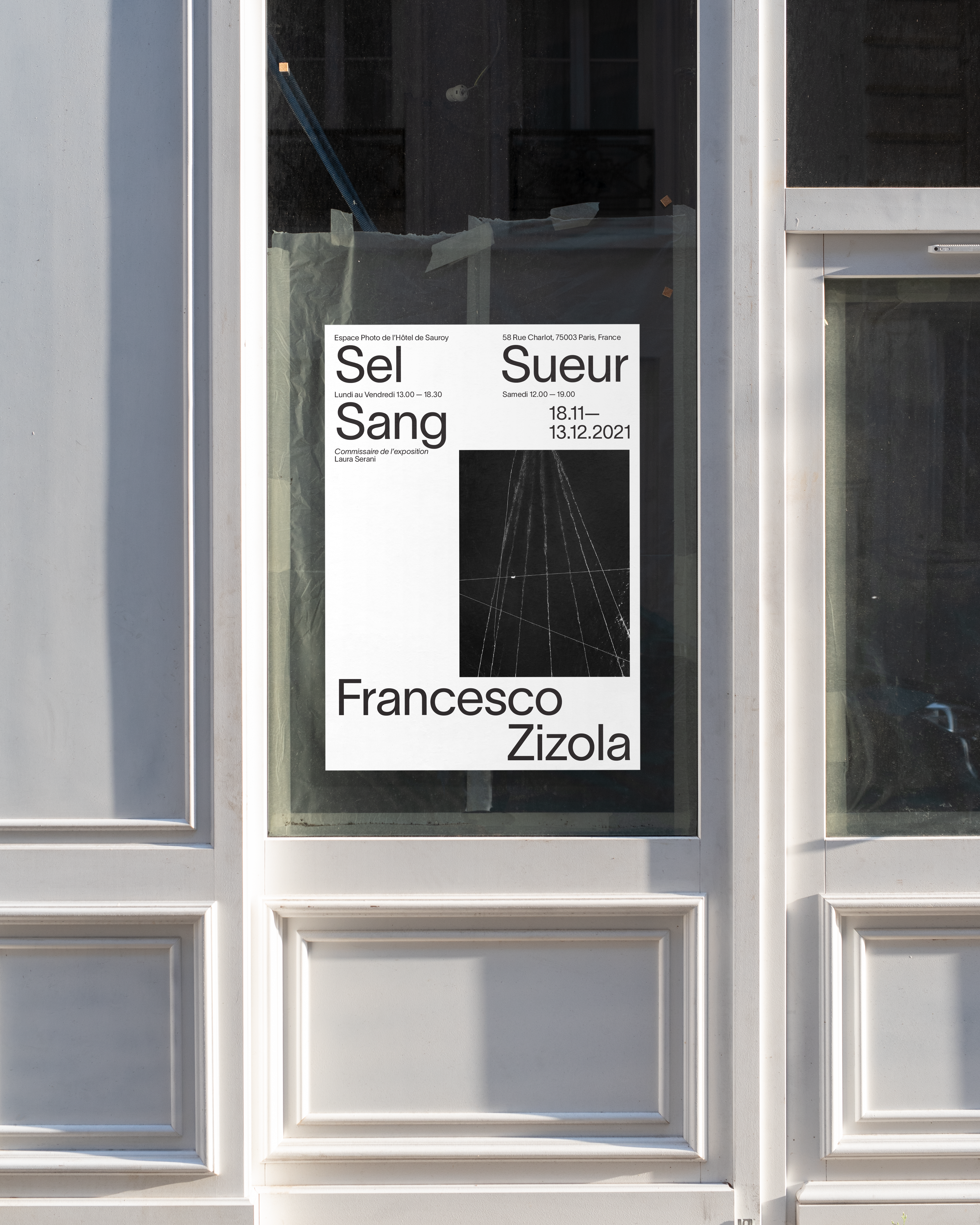 Sel Sueur Sang event poster on a store window