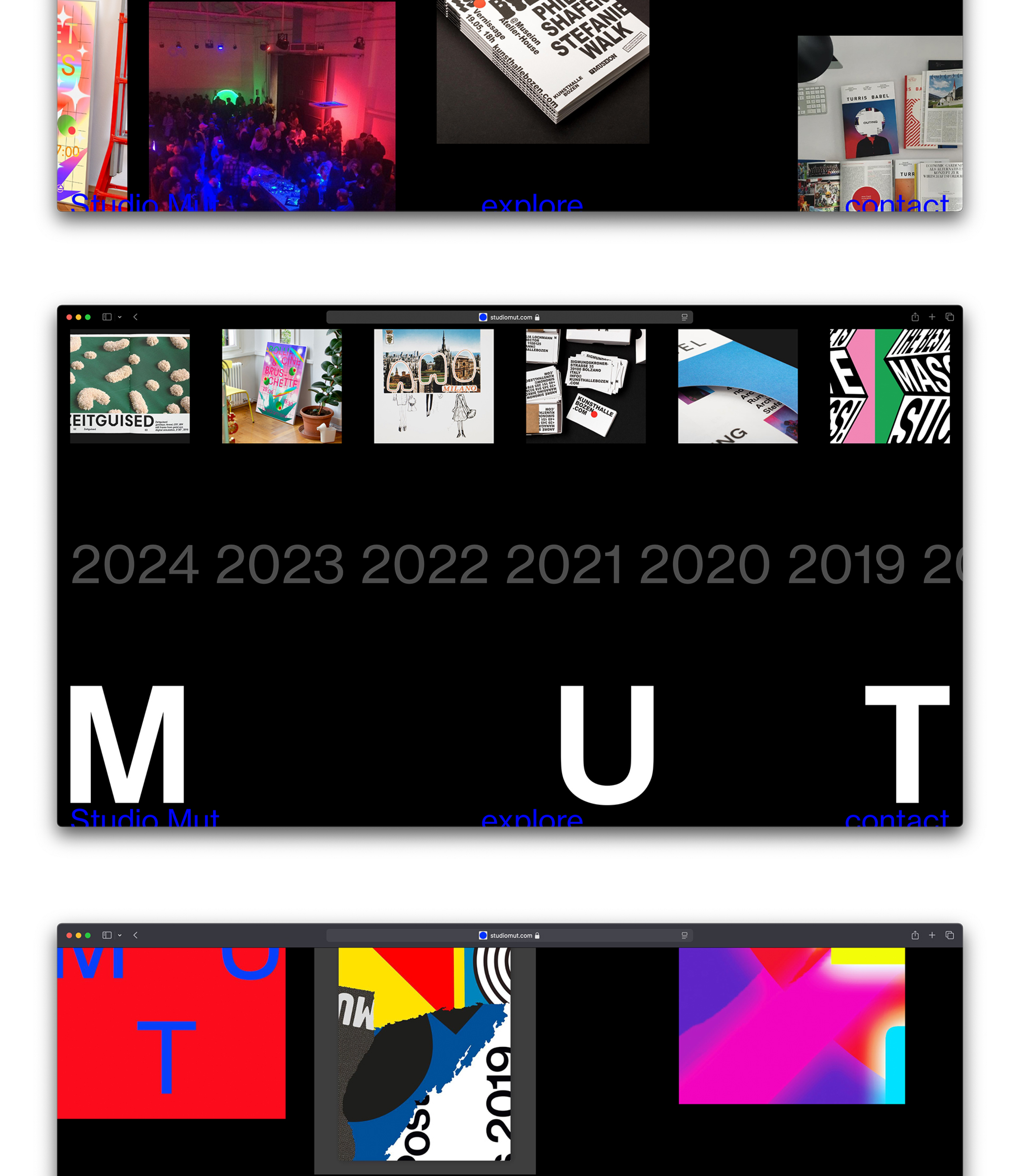 Two sections of the website, above is the footer and below is the header